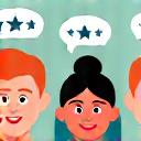 웃는 사람들과 긍정적인 평가 아이콘